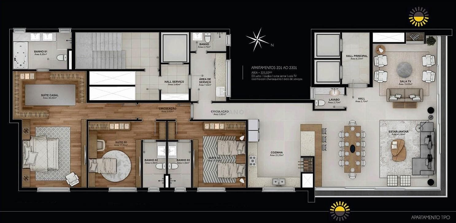 APARTAMENTO COM 2 DORMITÓRIOS, 4 VAGAS, 223M² ÁREA PRIVATIVA para venda EM CENTRO - foto 2