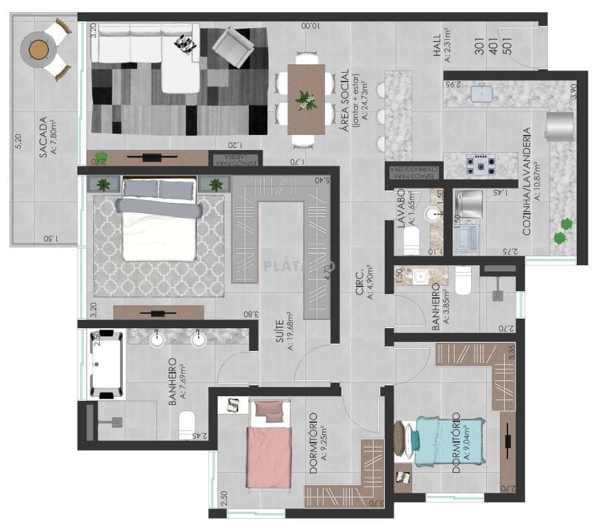 APARTAMENTO COM 3 DORMITÓRIOS (1 SUÍTE), 2 VAGAS, 118M² ÁREA PRIVATIVA para venda EM CENTRO - foto 3